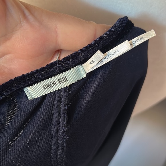 Kimchi Blue Women’s Navy Velvet Deep V-Neck Top - Picture 6 of 7